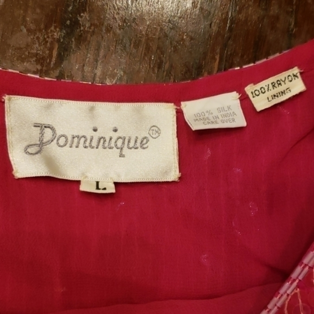 NWT DOMINIQUE 100% SILK VTG PINK SEQUIN BEADED COCKTAIL BLOUSE Size Large - Picture 7 of 8